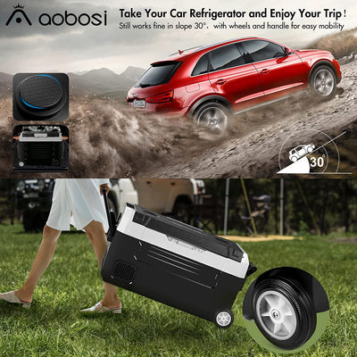 AOBOSI Portable Fridge on Wheels with Foldable Handle 37qt/35L