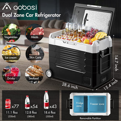 AOBOSI Portable Fridge on Wheels with Foldable Handles 59qt/55L