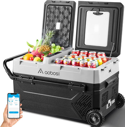 AOBOSI Portable Refrigerator on Wheels Dual Door Dual Zone 45qt/42L